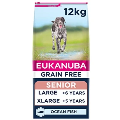 Image of Eukanuba Grain Free Complete Dry Dog Food for Senior Large and Giant Breeds with Ocean Fish 12 kg