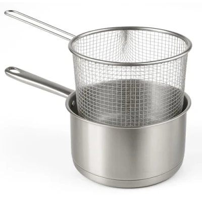Image of MGE Deep Fat Fryer Set Stainless Steel Chip Pan Induction Pot Frying with Basket Ø 16 cm