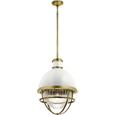 Image of Kichler Tollis Globe Pendant Ceiling Light Natural Brass &amp; White