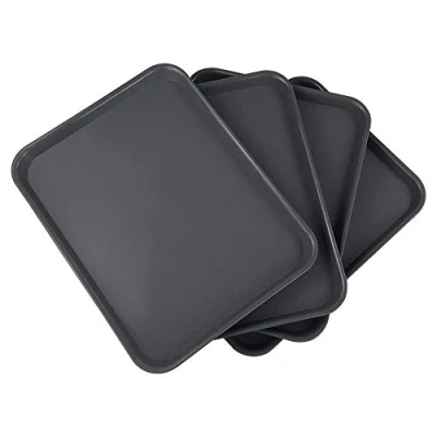 Image of Xowine Set of 4 Fast Food Tray, Plastic Cafeteria Serving Grey