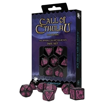 Image of Q Workshop CTR3P Call of Cthulhu 7th Edition Dice Set Black &amp; Magenta (7)
