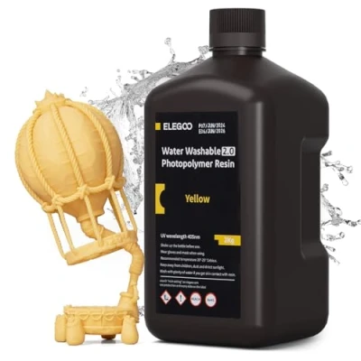 Image of ELEGOO Water Washable 3D Printer Resin 2.0 Yellow 2KG, 405nm Rapid UV Fast Curing Photopolymer for LCD/DLP