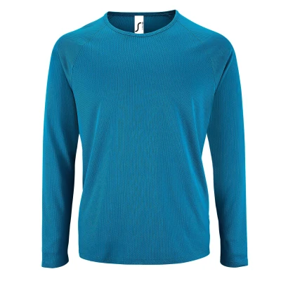 Image of SOLS Mens Sporty Long Sleeve Performance T Shirt (Aqua) Navy Size Large