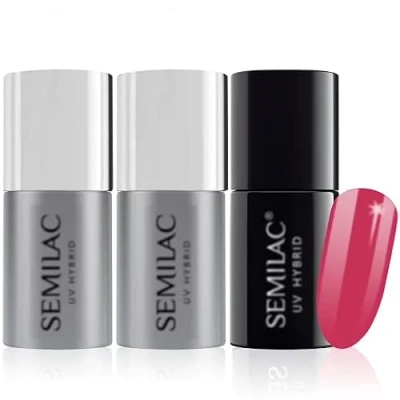 Image of Semilac Base Coat, Top Coat &amp; UV Gel Colour Polish. Long Lasting, Chip Resistant Easy To Apply. 007 Pink Rock Nail Varnish. Perfect For Manicure or Pedicure.