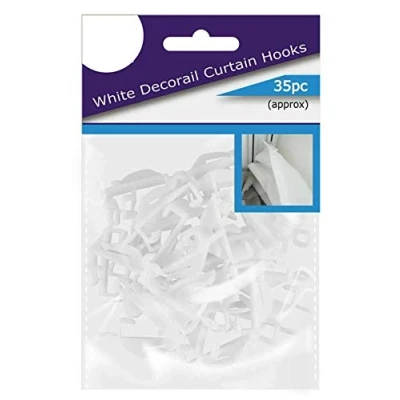 Image of MantraRaj 35pc White Decorail Curtain Hooks Rail Track Glider Runners Loop Monorail