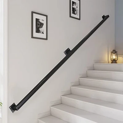 Image of Modern Black Handrail for Stairs Complete Kit. 30cm 600cm Staircase Banister Railings, Wall Mounted Metal Wrought Iron Grab Bar Safety Support Rod (Size : 10ft/300cm)