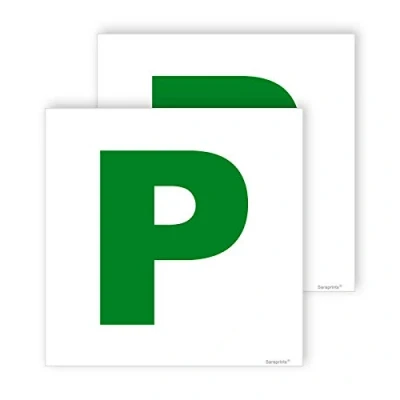 Image of Pack of 2 P Plates Stickers Self Adhesive (180 x 180 mm) Sign for New Driver Waterproof Sticker Pass Car Sara Prints®