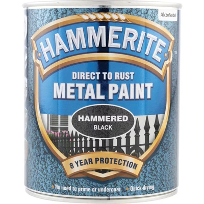 Image of Hammerite Direct to Rust Hammered Black Metal Paint 750ML