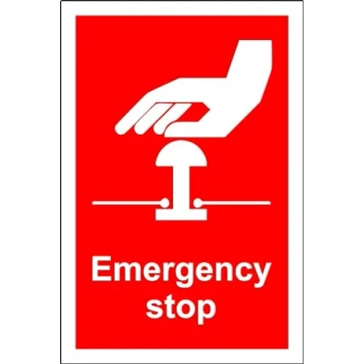 Image of Emergency Stop Safety Sign 1.2mm Rigid plastic 150mm x 100mm Case (Pack of 20)