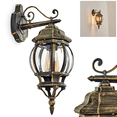 Image of Outdoor Wall lamp Lentua, downwards in Antique Look, Metal/Glass Brown/Gold/Clear, Light with E27 Socket, Retro/Vintage for Terrace/Courtyard, IP44, Without Bulb