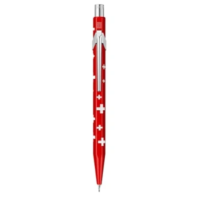 Image of Caran d&#039;Ache Metal X Basic 0844.253 Lead Holder with Swiss Flag Casing for 0.7 mm Pencil Leads Length 12.5 cm