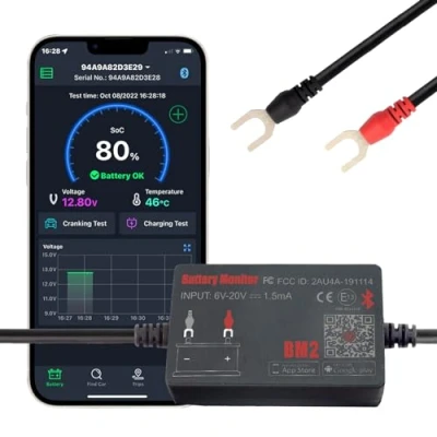 Image of Battery Monitor Bluetooth 4.0 Wireless Tester, Car Charging Start and Alarm System Digital Analyzer Suitable for 12V Solar Systems Motorcycles Boats Cars Compatible Android iOS