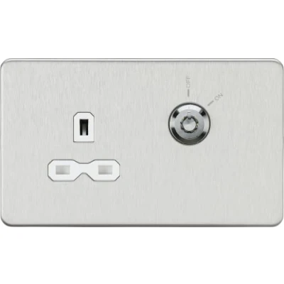 Image of KnightsBridge 13A 1G DP Lockable socket Brushed Chrome with white insert