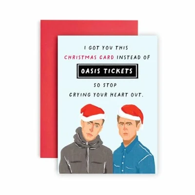 Image of Huxters Funny Christmas card for her him men Mum, Friend Oasis Ticket gift Brother Dad 14.8cm square