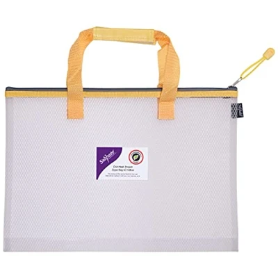 Image of Snopake A3 High Capacity EVA Mesh Project/Book Bag [Pack of 1] Heavy Duty with Soft Grip Carry Handle [Clear/Yellow] 15877