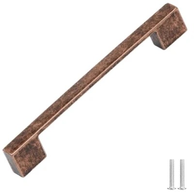 Image of Decoranddecor Dimora Pull Handle D Shape Rectangular Profile Zinc (160mm, Antique Copper, 1 Pack)