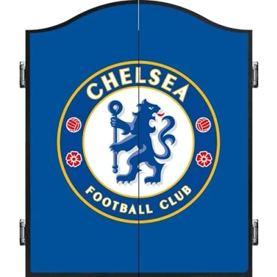 Image of FOCO Officially Licensed Chelsea Football Club The Blues Darts and Dartboard Cabinet, Blue Crest (CAB066)