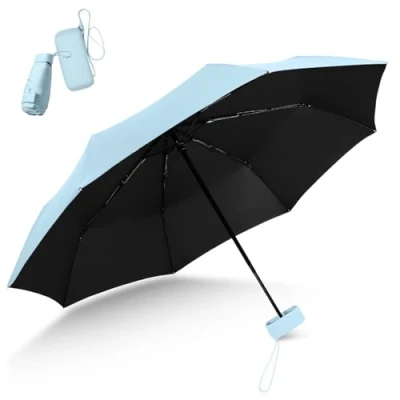 Image of LIULIUDA Mini Folding Travel Umbrella, Compact Umbrella with Zipper Storage Box Handle Pocket Waterproof Handbag Portable Rain and Sun for Men Women (Blue)