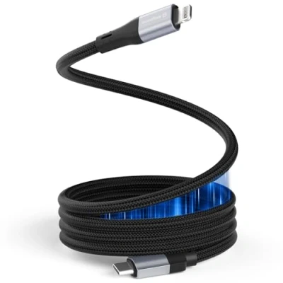 Image of Magtame Magnetic USB C to Lightning Cable Coiled, 1.5M/5ft MFi Certified USBC Braided, iPhone Fast Charging Cord for 14 13 12 11 Pro Max XR XS X 8 Plus SE