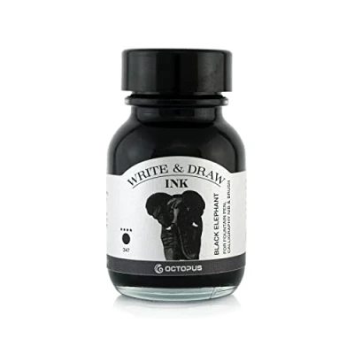 Image of Octopus Write and Draw Ink 347 Black Elephant Waterproof for Writing Drawing Calligraphy Non fading Fountain Pen 50ml