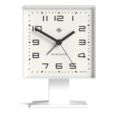 Image of NEWGATE® Victor Mid Century Alarm/Desk Clock Square Alarm Mantel Analogue No Tick Small Arabic Dial Colourful Case Matt Finish (White)