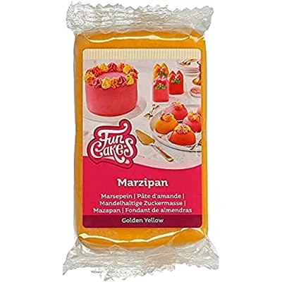 Image of FunCakes Marzipan Golden Yellow: Easy to Use, Delicious Taste, Flexible and Smooth, Roll Out, Fine Firm, Perfect for Cake Decorating, Halal, Kosher Gluten Free. 250 g.