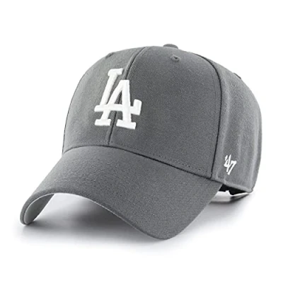 Image of 47 MLB Los Angeles Dodgers MVP Unisex Baseball Cap, Adjustable, Hook &amp; Loop Strap, White Logo, Colour Charcoal
