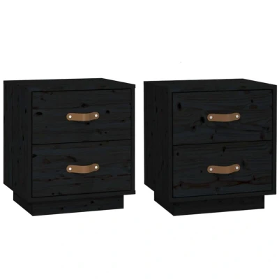 Image of vidaXL Bedside Cabinets 2 pcs Black 40x34x45 cm Solid Wood Pine