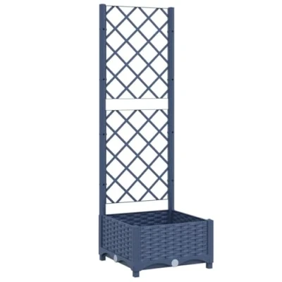 Image of vidaXL Dark Grey Garden Planter with Trellis Sturdy Polypropylene Construction Ideal for Entrances, Balconies, Terraces, and Gardens Supports Climbing Plants