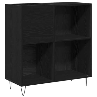 Image of vidaXL Record Cabinet Black Oak 84.5x38x90 cm Engineered Wood Media Storage Unit with Shelves for Living Room/Den