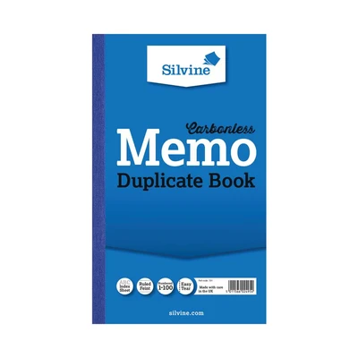 Image of Silvine Carbonless Duplicate Memo Book Numbered 1 100 with index sheet (210 x 127mm) [Pack of 6]
