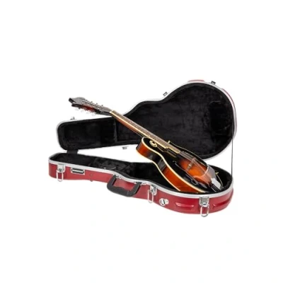 Image of Crossrock F style Mandolin Case ABS Molded Hardshell with Security Lock, Metal Feet, and Detachable Straps Red (CRA862MFRD)