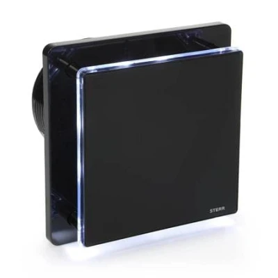 Image of STERR Black Bathroom Fan 5 inches / 125 mm with LED + TIMER Extractor Glass Front Modern Look BFS125LT B 20 W