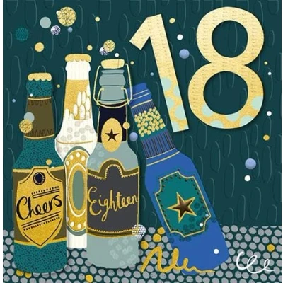 Image of Ling Design 18th Milestone Birthday Card For Men Age 18 3D Beer Bottles with Foil Finish Eco Friendly