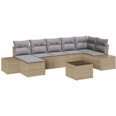 Image of vidaXL 8 Piece Garden Sofa Set with Cushions Black Poly Rattan