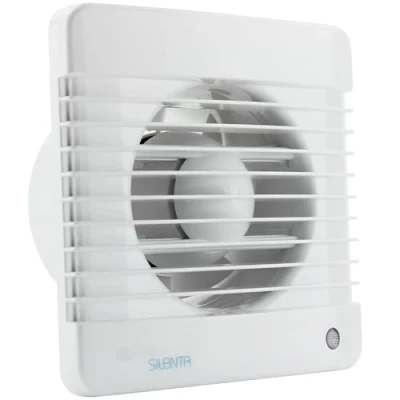 Image of VENTS Silenta 100mm (4 Inch) Diameter Bathroom Extractor Fan with Run on Timer. Outer size 157x159x21mm. Low energy consumption White