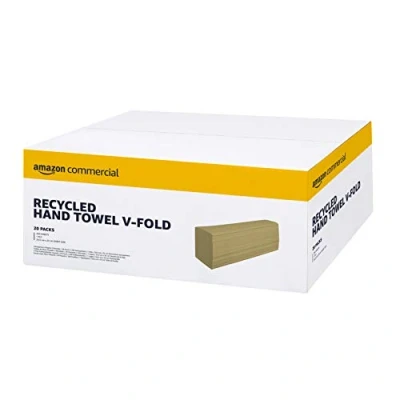 Image of AmazonCommercial V Fold Paper Hand Towels, 1 ply Recycled, 5000 Sheets (20 packs of 250), Sheet Size: 24.5 cm x 23 cm, Yellow