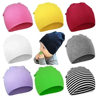 Image of DRESHOW 8 Pieces Baby Beanie Newborn Toddler Soft Cute Knit Hat Hospital Hats for Boys Infant Cap Beanies