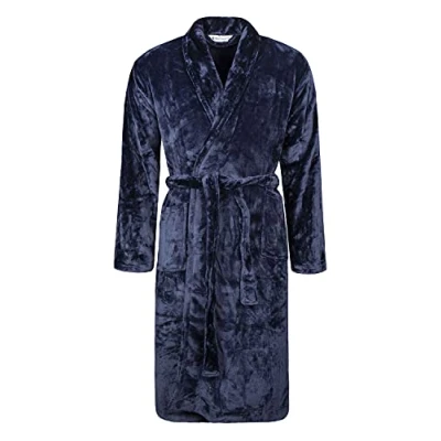 Image of HEAT HOLDERS Mens Fleece Dressing Gown Luxury Soft Winter Warm Bathrobe without Hood (UK, Alpha, L, Regular, Blue)