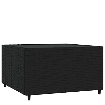Image of vidaXL Square Garden Coffee Table: Black Poly Rattan Outdoor Patio Table with Tempered Glass Top, Easy to Clean and Weather Resistant