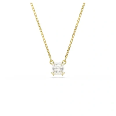 Image of Swarovski Stilla pendant, Square cut, White, Gold tone plated