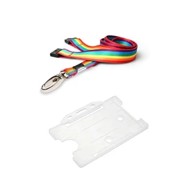 Image of ID Card It Rainbow Lanyard Neck Strap with Safety Breakaway and Strong Clip Pass Badge Holder for Work, Office, Nurses, Pride (Metal Clear Holder)