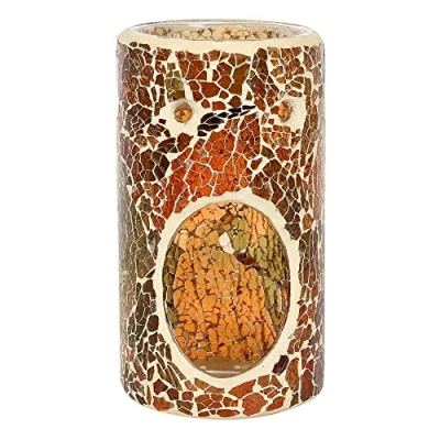 Image of Elegant Brown Glass Pillar Crackle Oil Burner 14.5cm x 7.5cm (1 Pc.) Luxurious Design, Premium Material, Aromatherapy Accessory Ideal for Home &amp; Office Decor
