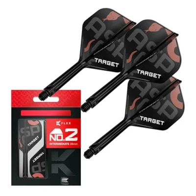 Image of TARGET Darts Nathan Aspinall K Flex Flights and Shaft System, No.2 (Intermediate, 26mm) Pack of 3 Kflex All In One Flights, Player Edition Accessories Dart Stem