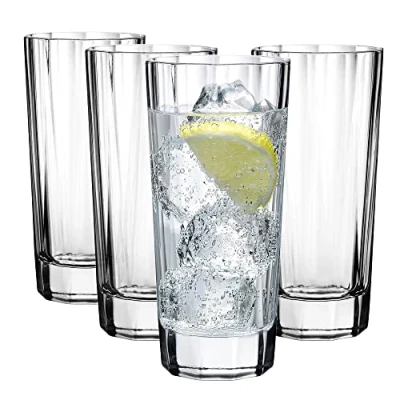 Image of Nude Hemingway Set of 4, Crystal Highball Glasses 10.5 oz, Lead Free, Cocktail Tumblers, Beer, Water, Juice, Iced Tea, Juice Glassware for Home