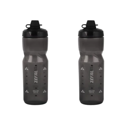 Image of ZEFAL Pack Sense Soft 80 No Mud Sports Water Bottle for Bicycle and Mountain Bike, Odourless, Bottle, BPA Free, Silicone Teat, Smoke Black, 2 x 800 ml