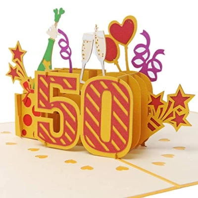 Image of Favour pop up greeting card for the 50th birthday, (gold, 13 x 18 cm)