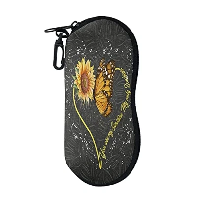 Image of Renewold Glasses Case for Teen Girls Women, Portable Eyeglasses Case, Sunshine Sunflower Butterfly Large Sunglasses with Clip, Soft Pouch Bag