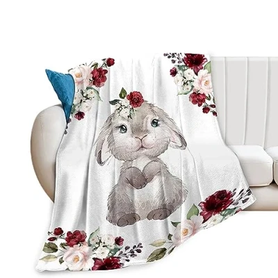 Image of Fuzawet Cute Rabbit Blanket Bunny Fleece Throw Gifts for Women Girls Super Soft Cozy Animal Plush Bedding Decor Baby Kids Adults Bed 40&quot;x50&quot;
