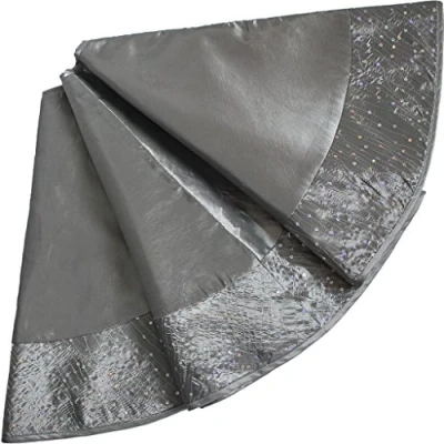 Image of SORRENTO Faux Silk Centre,Glitter Sequin Border, Extra Large Dia 50&quot; Christmas Tree Skirt Silver(10 15 DAYS DELIVERY)
